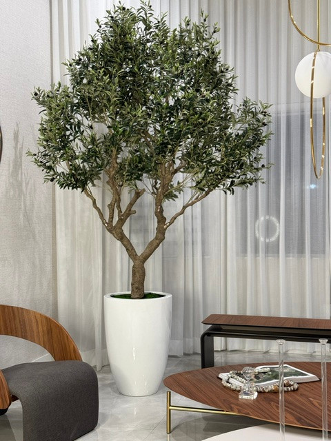Artificial 98″ Olive Tree In Glossy White Ben Planter