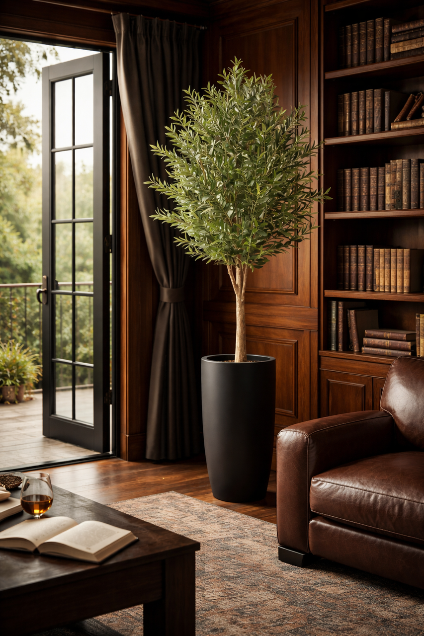 Artificial Olive Tree in Matte Black Lisbon Planter