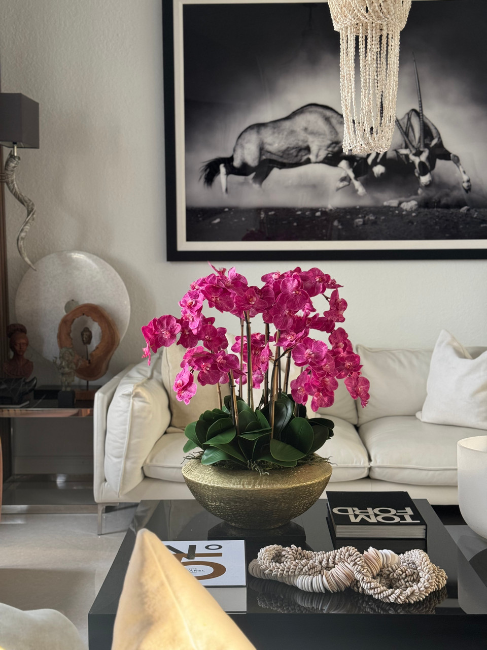 Blaze Bowl with Pink Phaleanopsis Orchids