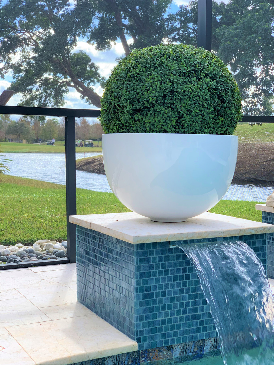 Large Fiberglass Bowl Planter with 22″ Half Topiary Ball