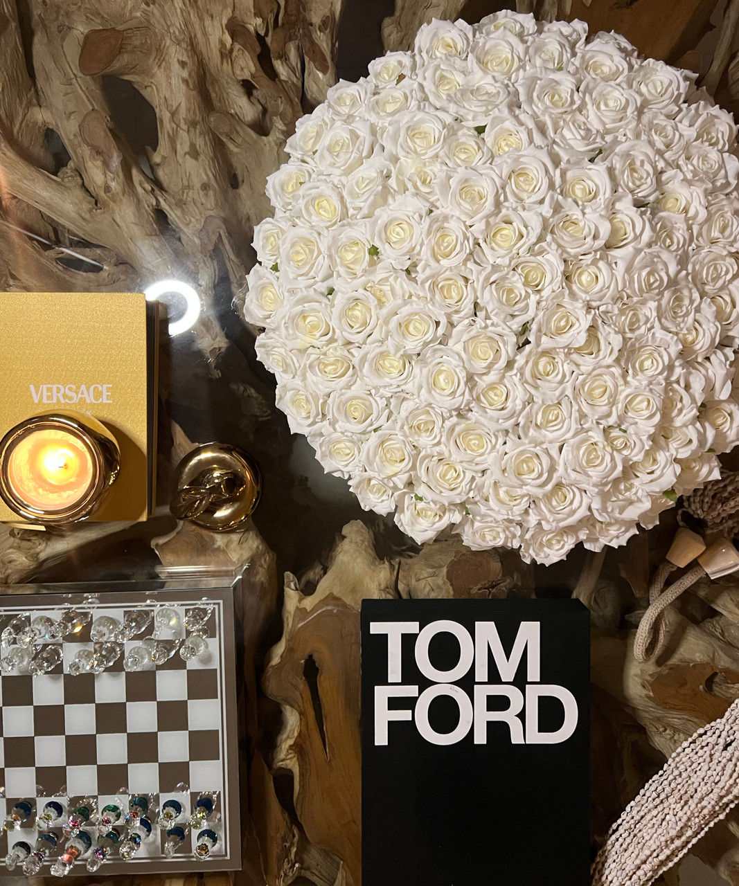 Medium Newport Bowl with Real Touch White Roses