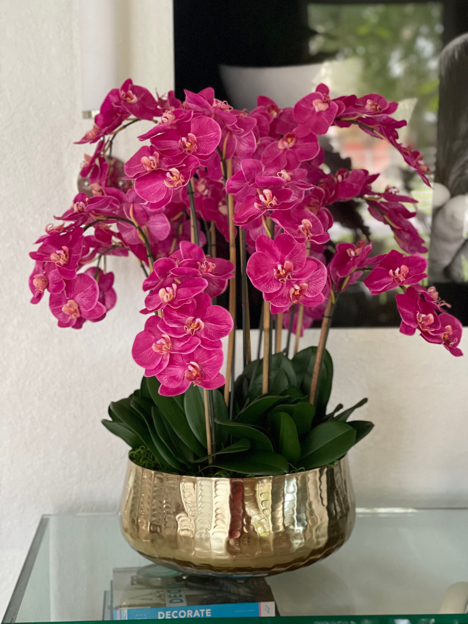 Pink Phalaenopsis Orchids Floral Arrangement in Medium Gold Planter