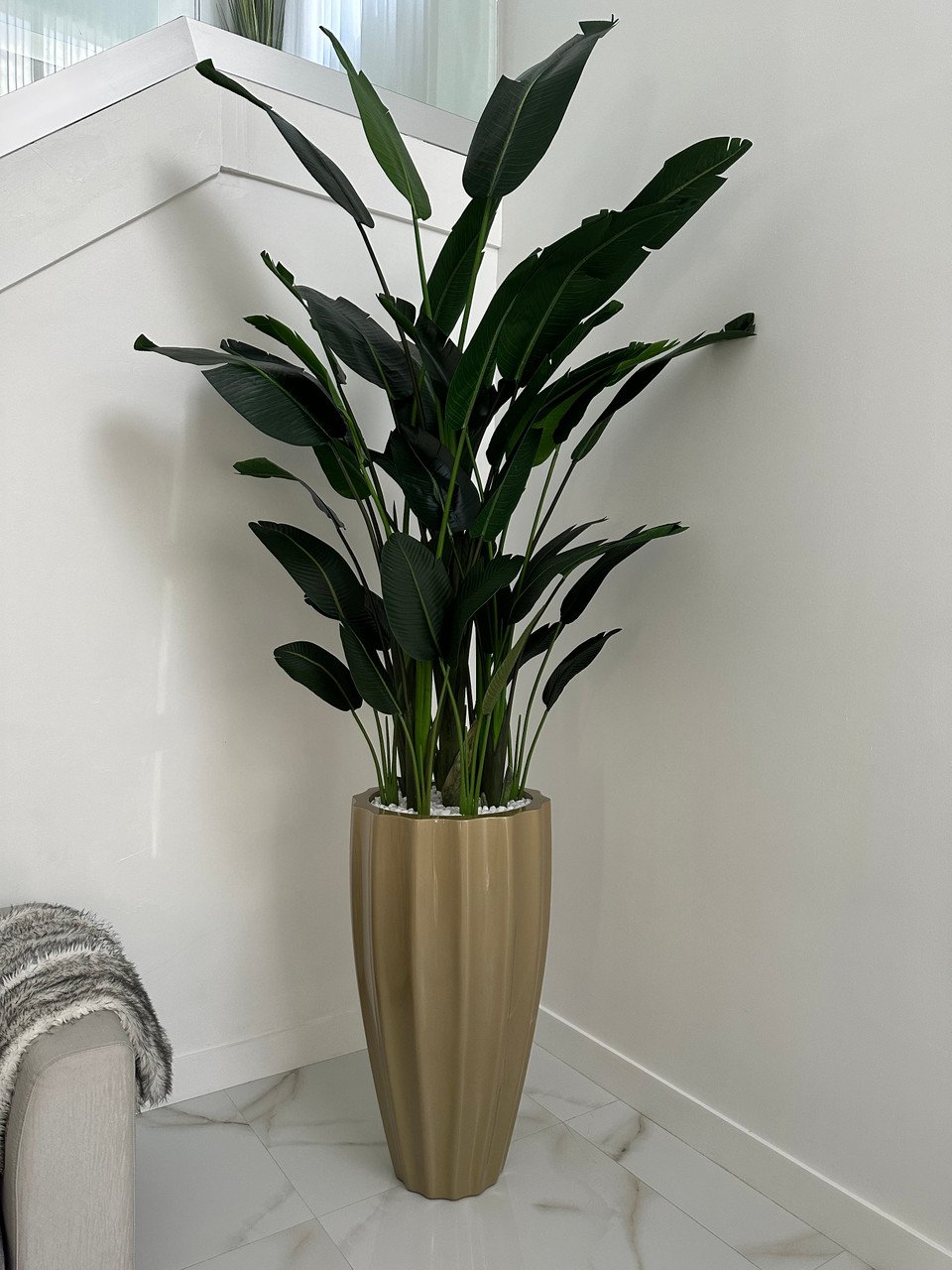 San Jose Fluted Planter in Champagne with Birds of Paradise