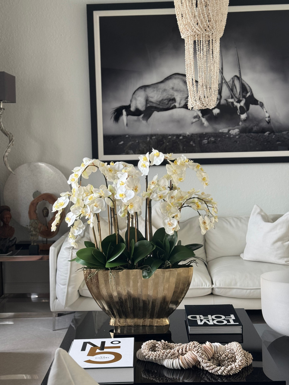 Vivien Gold Vase with White Phaleanopsis Orchids