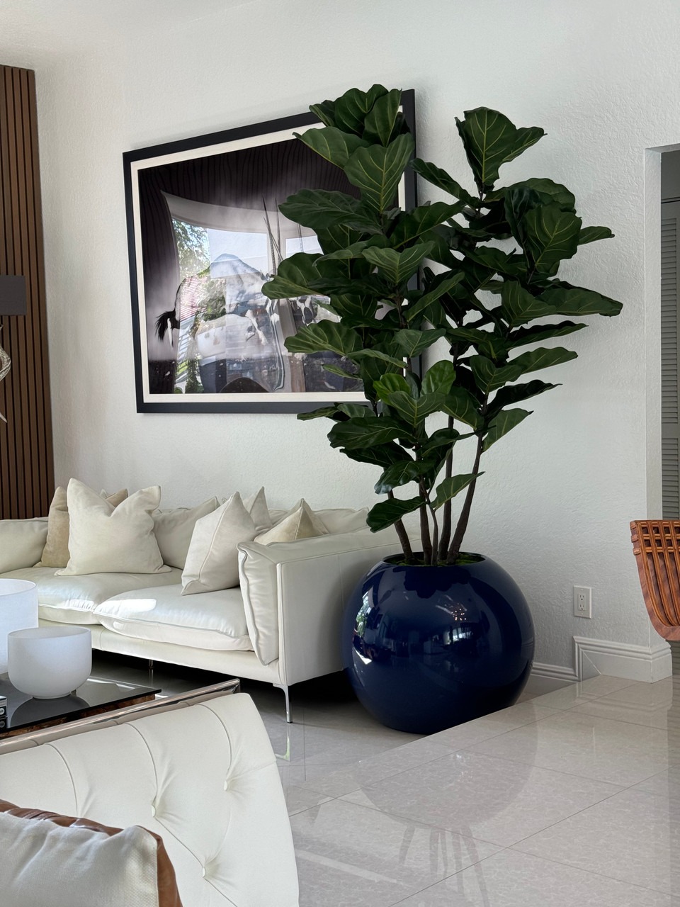 Artificial Fiddle Leaf Fig in Blue Globe Planter